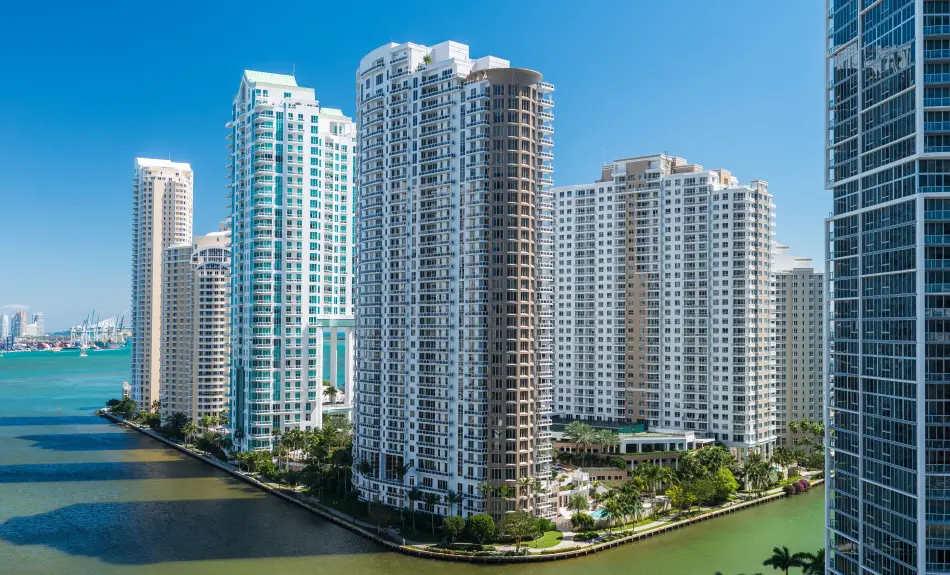 Brickell Miami skyline with luxury condos and waterfront towers, a top neighborhood for homebuyers in 2025